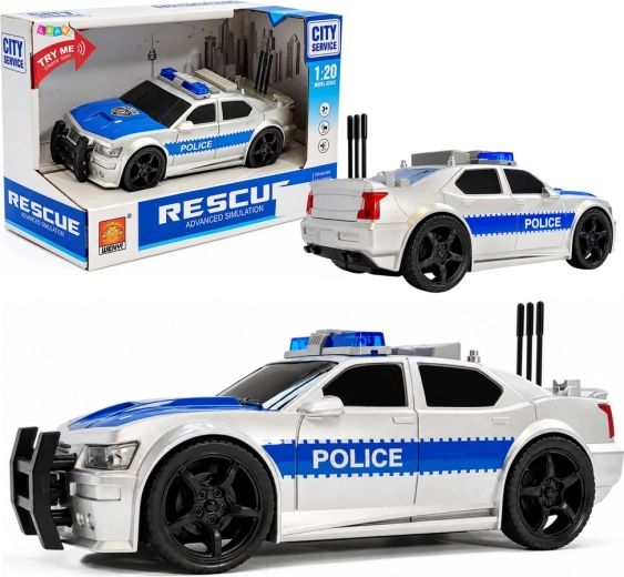 Policejní auto na baterie 1:20 se světly a zvuky, stříbrné