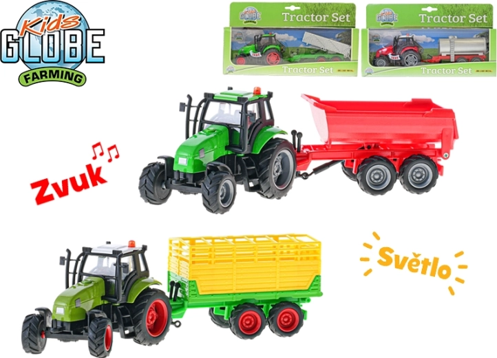 Dětský traktor s vlečkou KIDS GLOBE Farming 25 cm se světly a zvuky