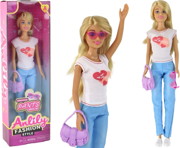 Panenka Anlily s dlouhými blond vlasy a doplňky – Bílá