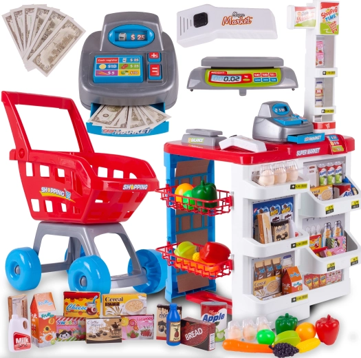 Obchod s pokladnou a nákupním vozíkem Supermarket