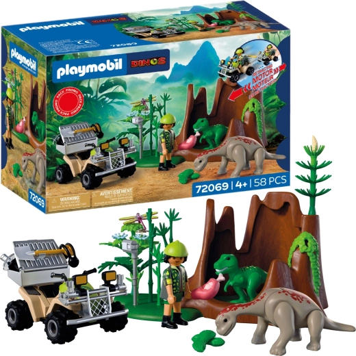 Playmobil Dinos badatel s quadem a mláďaty dinosaurů, 58 dílů