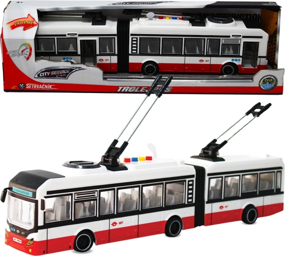 Městský kloubový trolejbus 1:16 se setrvačníkem a zvuky – červený