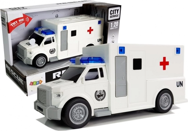 Ambulance 1:20 s frikčním pohonem, světly a zvuky