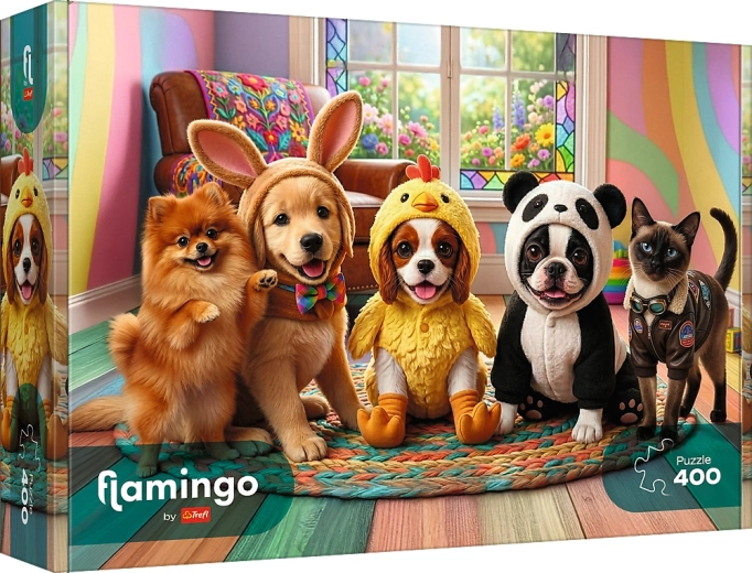 Trefl puzzle Flamingo: kostýmy pro štěňátka 400 dílků