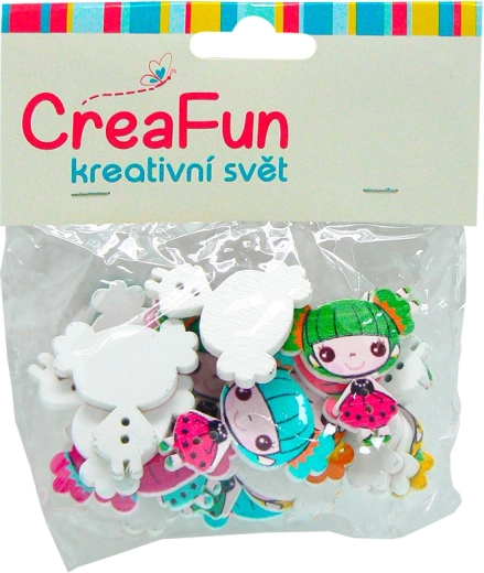 Dřevěné knoflíky s motivem dívky, sada 20 ks (2,7 × 3 cm)