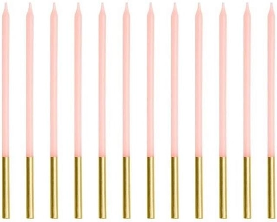 Růžové hladké narozeninové svíčky 14 cm (12 ks)