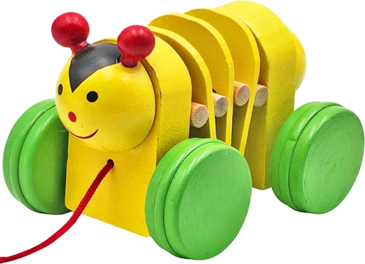 Dřevěný brouček na kolečkách s provázkem