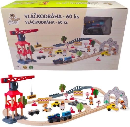 Babu dřevěná vláčkodráha s jeřábem
