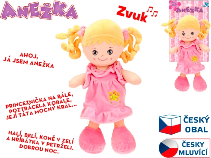 Mluvící a zpívající panenka Anežka 36 cm – měkká blondýnka