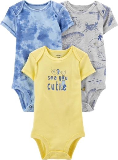 Carter's kojenecká body s krátkým rukávem Blue Ocean, 3 ks, velikost 56 (NB)