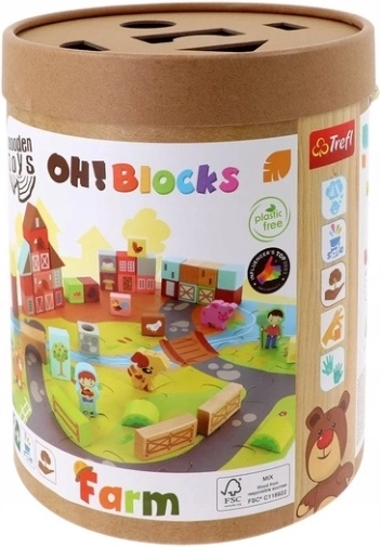 Trefl O!Klocki farma – dřevěné kostky s puzzle podložkou