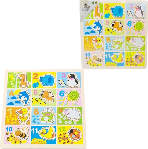 Babu dřevěné puzzle čísla a zvířata