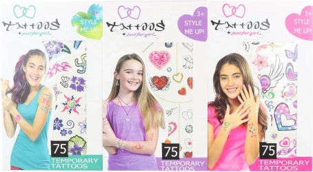 Dočasná tetování pro dívky – sada 75 motivů