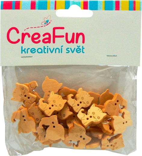 Dřevěné knoflíky s motivem kočky, 30 ks (16 × 21 mm)