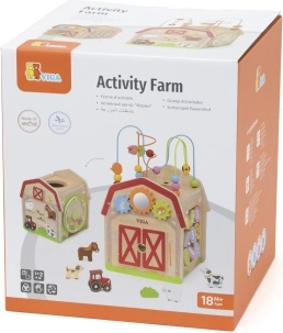 Dřevěná hrací kostka s aktivitami farma