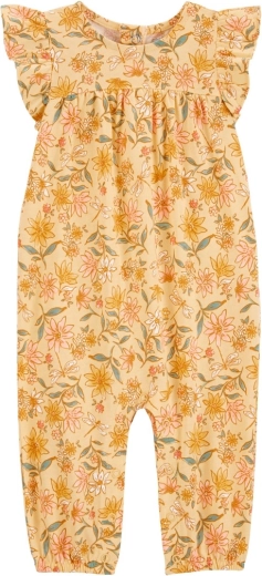 Overal bez nožiček s krátkým rukávem žlutý květinový pro holčičku