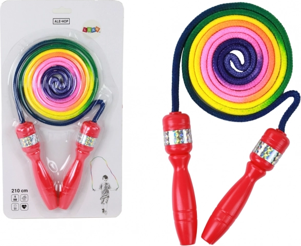 Duhové švihadlo s červenými rukojeťmi pro koordinaci pohybu