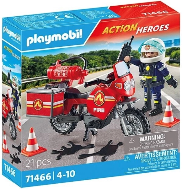 Playmobil motocykl hasičů na místě nehody s figurkou