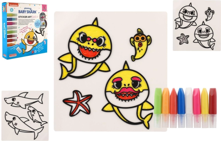 Okenní samolepky a omalovánky Baby Shark s barvami