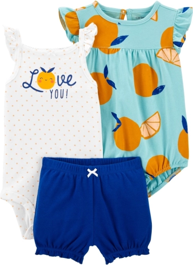 Carter’s 3dílný set pro holčičku: body na ramínka, body s krátkým rukávem a kraťasy blue orange (9 m)