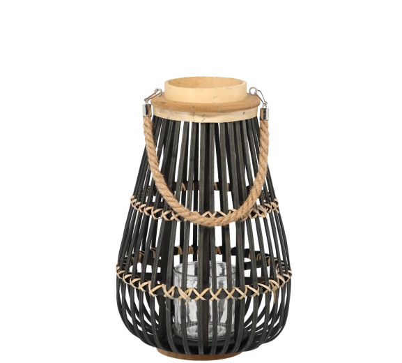 Dřevěný lampion 25 × 40 cm se skleněnou vložkou – černý