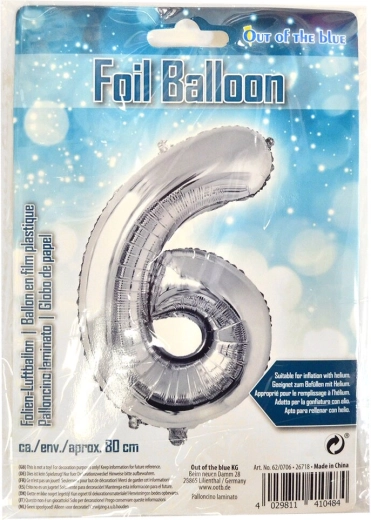 Fóliový balónek číslo 6 stříbrný 80 cm