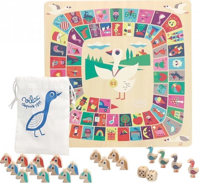 Vilac dřevěná stolní hra 2 v 1 – Člověče s koňmi a husí hra