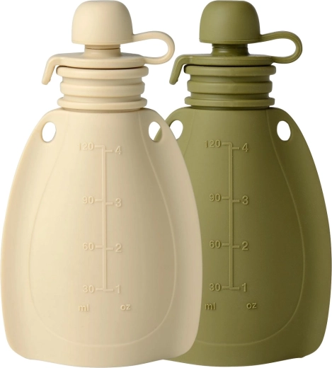 Mininor silikonová plnitelná kapsička na svačinu soft rabbit/moss green, 2 ks