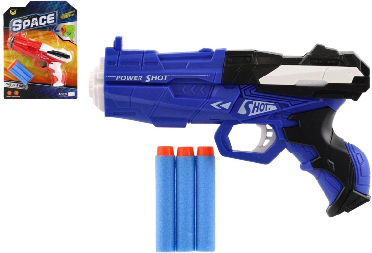 Plastová pistole na pěnové náboje 18 cm se 3 náboji - 1 kus