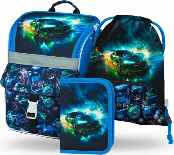 Baagl školní set Zippy závodní auto – aktovka, penál a sáček