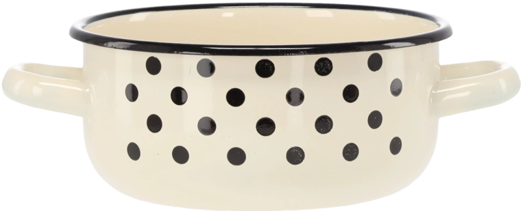 Smaltovaný rendlík se dvěma uchy 1,5 l, 16 cm, bílý s puntíky