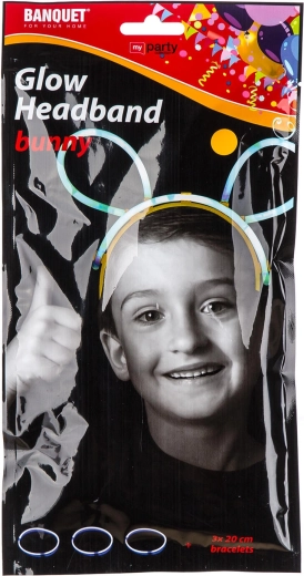 Svítící čelenka zaječí uši + 3 fluorescenční náramky 20 cm MY PARTY