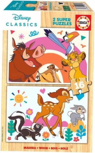 Educa dřevěné puzzle Lví král a Bambi 2 x 16 dílků