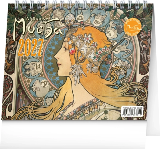 Notique stolní kalendář Alfons Mucha 2027 16,5 × 13 cm