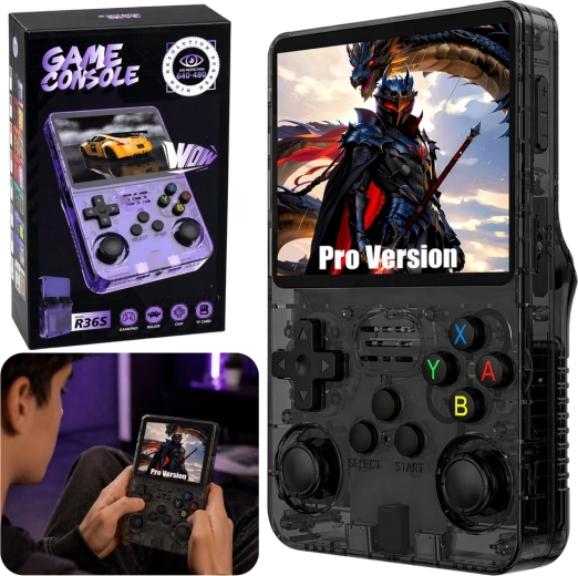 Přenosná retro herní konzole R36S s IPS displejem 3,5" černá