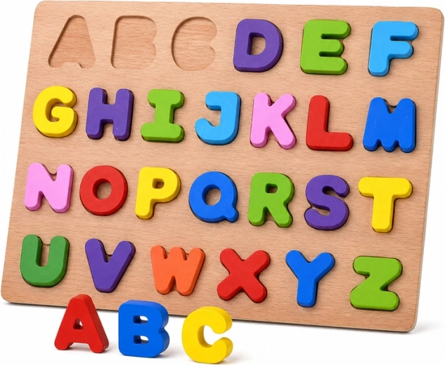 Dřevěné puzzle abeceda – barevná písmenka (26 dílků)
