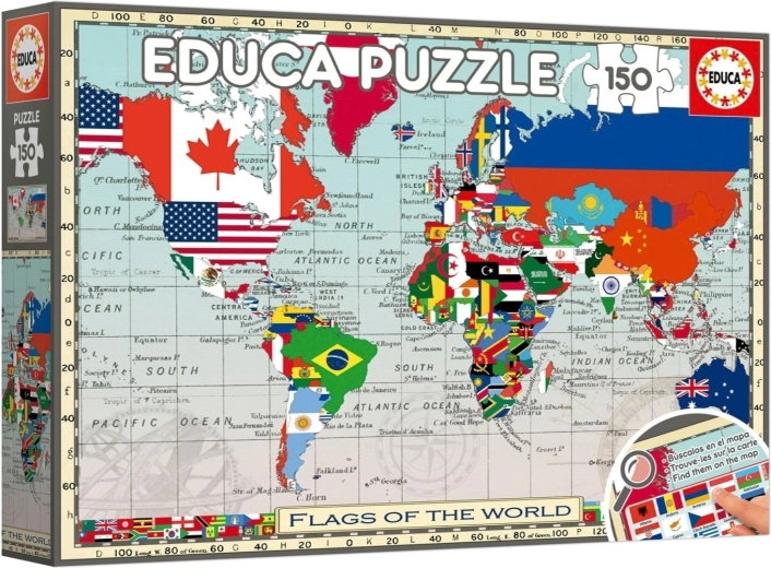 Educa Puzzle mapa světa s vlajkami 150 dílků