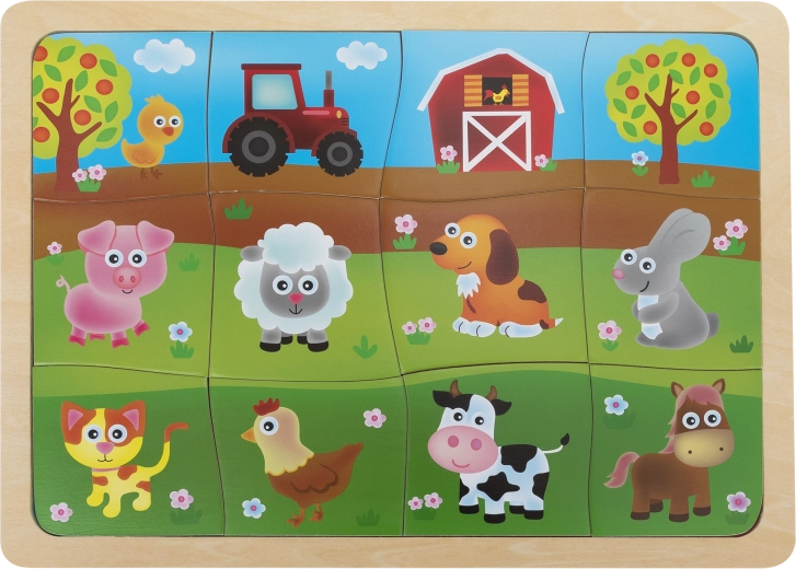 Dřevěné dětské puzzle se zvířátky z farmy