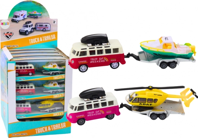 Terénní autíčko s lodí nebo helikoptérou kovové