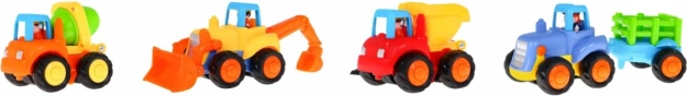 Sada stavebních vozidel s pohonem – traktor s přívěsem, bagr, sklápěčka a míchačka