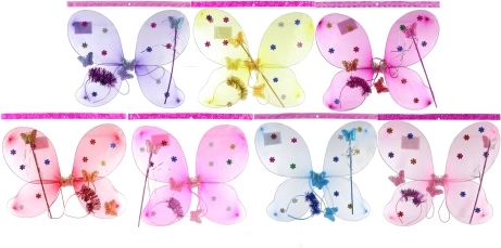 Motýlí křídla s kytičkami – sada s čelenkou a hůlkou
