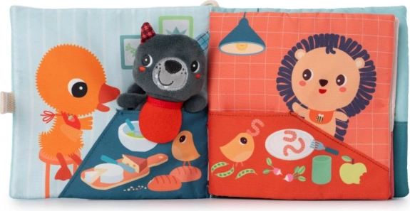 Textilní knížka s prstovou loutkou – vlk Ludvík se učí jíst