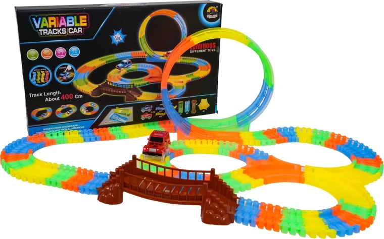 Závodní svítící autodráha s 360° smyčkou, 179 dílů