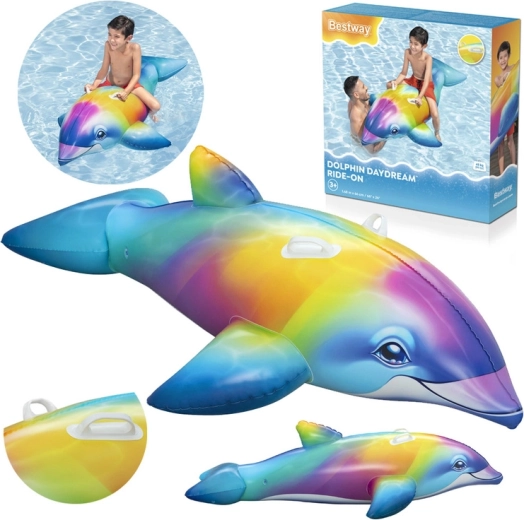 Bestway nafukovací jezdecký delfín do vody, vícebarevný, 168 × 66 cm