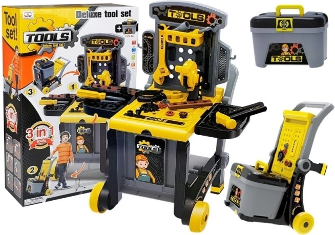 Dětský pracovní stůl 3v1 s vozíkem a kufříkem na nářadí
