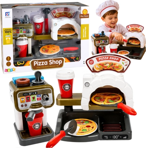 Dětská sada pizzerie s pecí na pizzu a kávovarem (Pizza Shop)