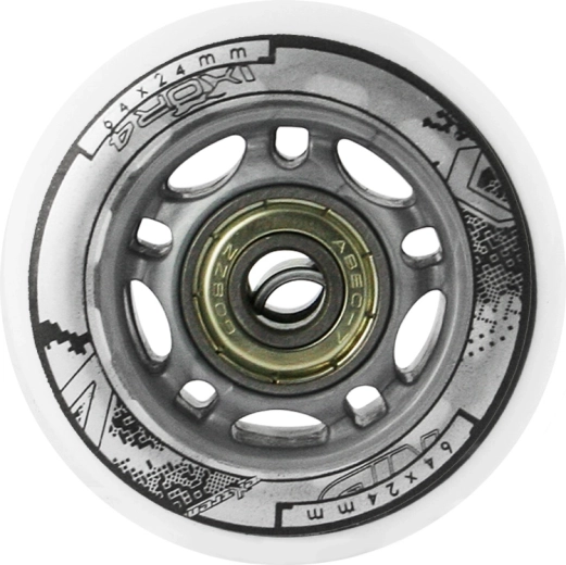 Sada bílých PU koleček 64 × 24 mm s ložisky ABEC 7 NILS EXTREME