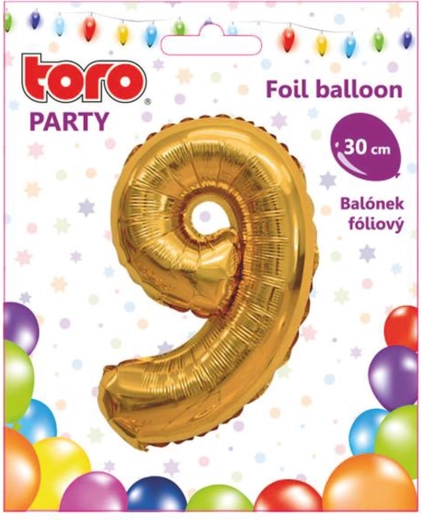 Fóliový balónek číslice 9, 30 cm, zlatý TORO