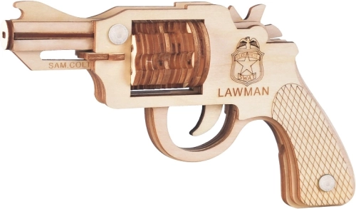 Woodcraft dřevěné 3D puzzle revolver na gumičky Colt