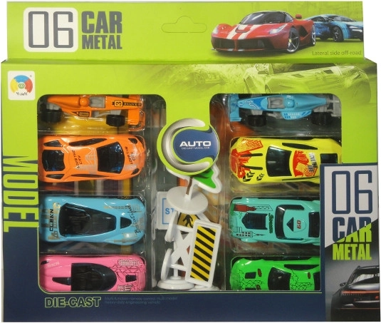 Kovová autíčka s herní podložkou, 8 ks